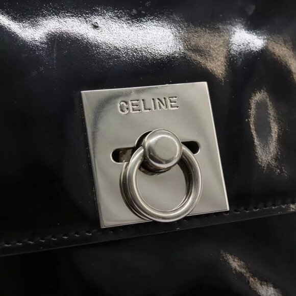 CELINE Chain Shoulder Bag Enamel Black Silver Auth ar13323 - Picture 13 of 16
